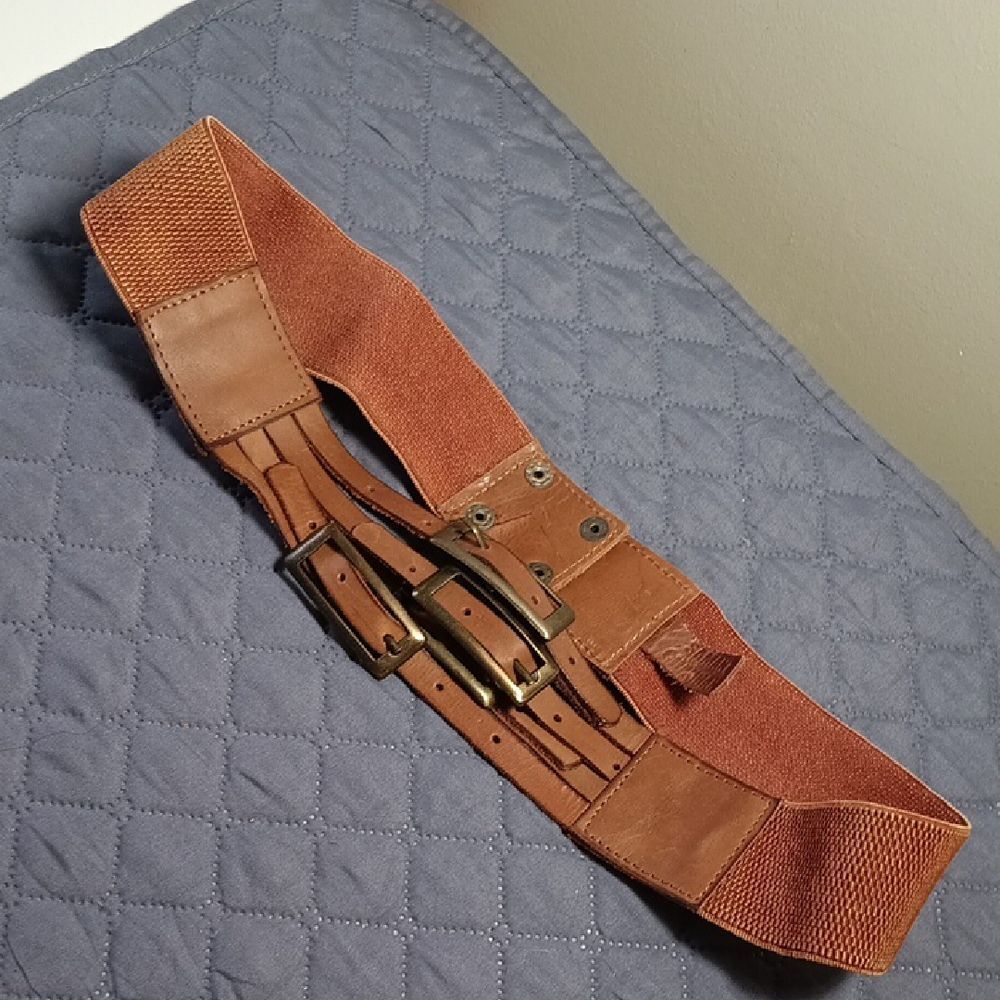 Leather And Stretch Belt, Metal Buckles